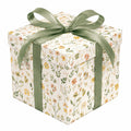 Geschenkbox 20 x 20 x 20 cm aus Karton Weiß Grün mit Blumenmuster und Schleifenband