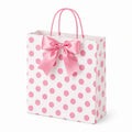 Geschenktüte 26 x 13 x 32 cm aus Papier Weiß Rosa mit Punkten und Schleife