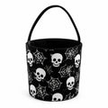 Stoffkorb 25 cm Schwarz mit Totenkopf- und Spinnennetzmuster mit Tragegriff