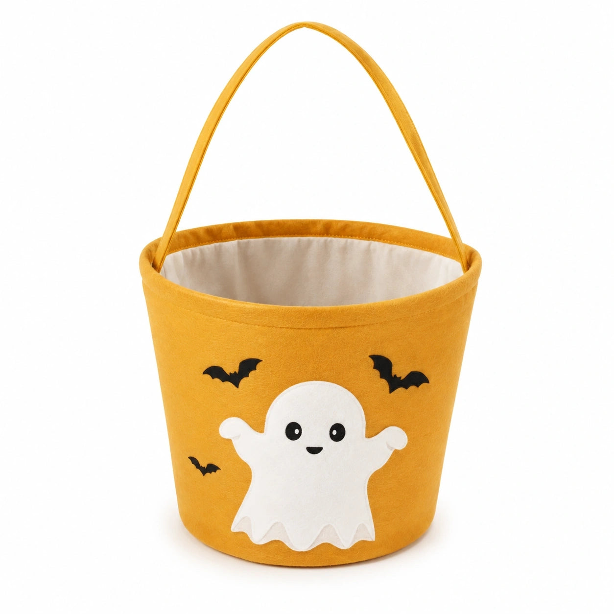 Aufbewahrungskorb 30 cm Filz orange mit Geistermotiv und Tragegriff