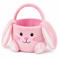 Plüschkorb 22 cm Rosa mit Hasenmotiv und Textilhenkel