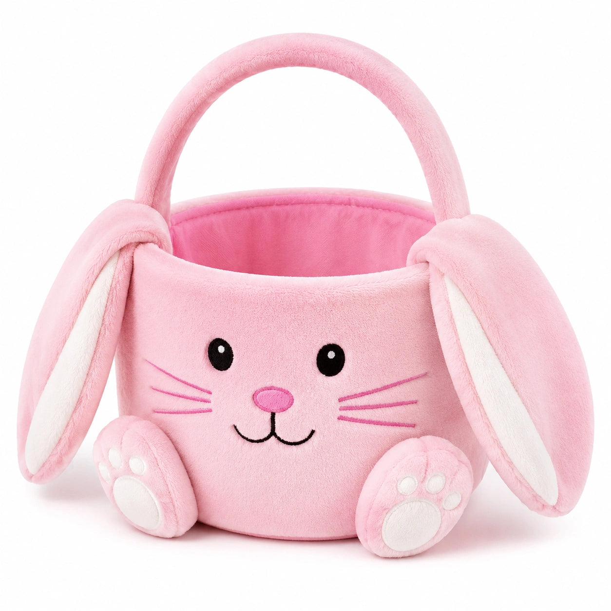 Plüschkorb 22 cm Rosa mit Hasenmotiv und Textilhenkel