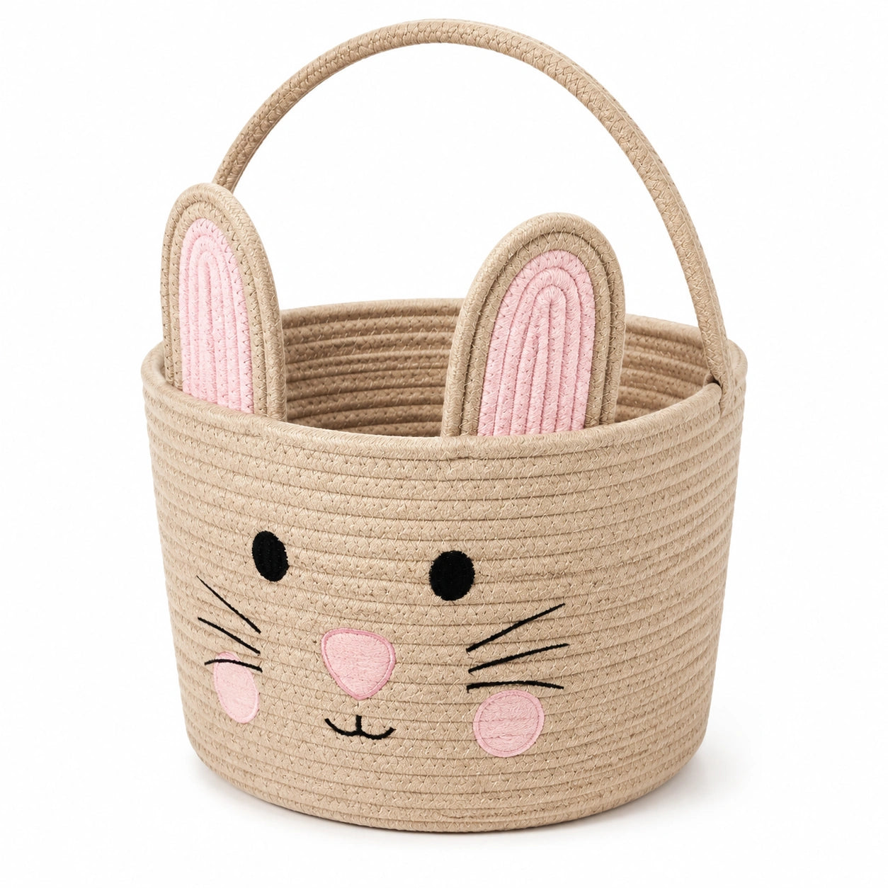 Aufbewahrungskorb 30 x 24 cm aus Baumwolle Beige Rosa mit Tragehenkel im Hasendesign