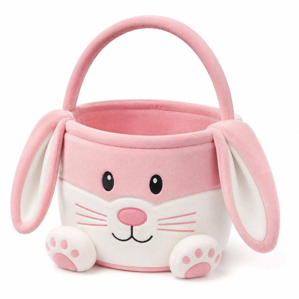 Plüschkorb 30 cm Rosa Weiß mit Stoffgriff Hasendesign