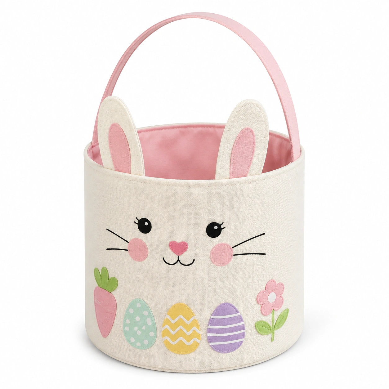 Osterkorb 25 cm Textil Creme Rosa mit Hasenmotiv und Henkel