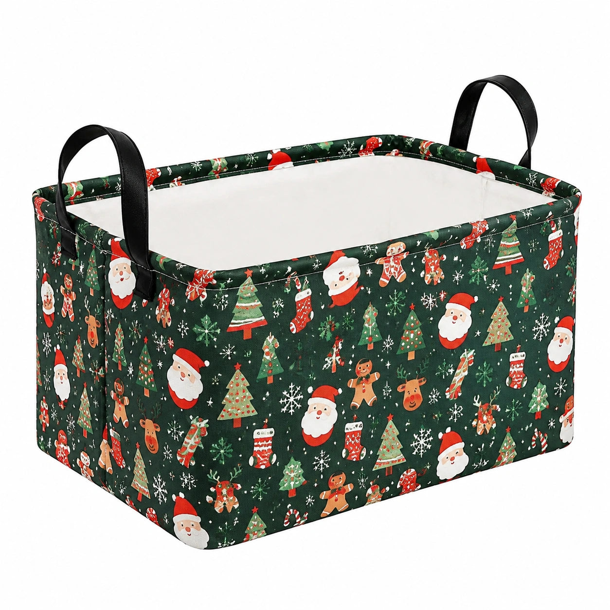 Aufbewahrungskorb 40 x 30 x 25 cm aus Textil Grün mit Weihnachtsmotiv faltbar