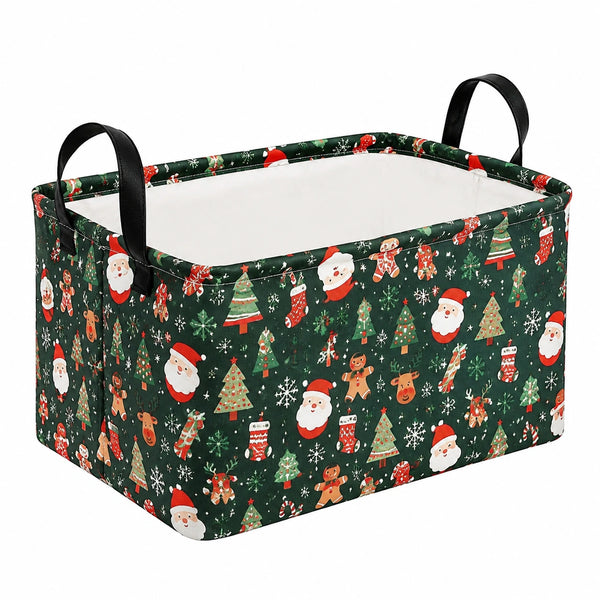 Aufbewahrungskorb 40 x 30 x 25 cm aus Textil Grün mit Weihnachtsmotiv faltbar