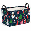 Aufbewahrungskorb 38 x 28 x 25 cm aus Textilgewebe dunkelblau mit Weihnachtsmotiv und Tragegriffen