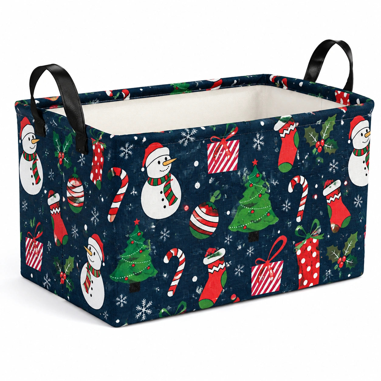 Aufbewahrungskorb 38 x 28 x 25 cm aus Textilgewebe dunkelblau mit Weihnachtsmotiv und Tragegriffen