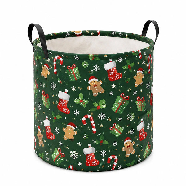 Aufbewahrungskorb Ø40 cm Polyester Grün Weihnachtsmotiv faltbar
