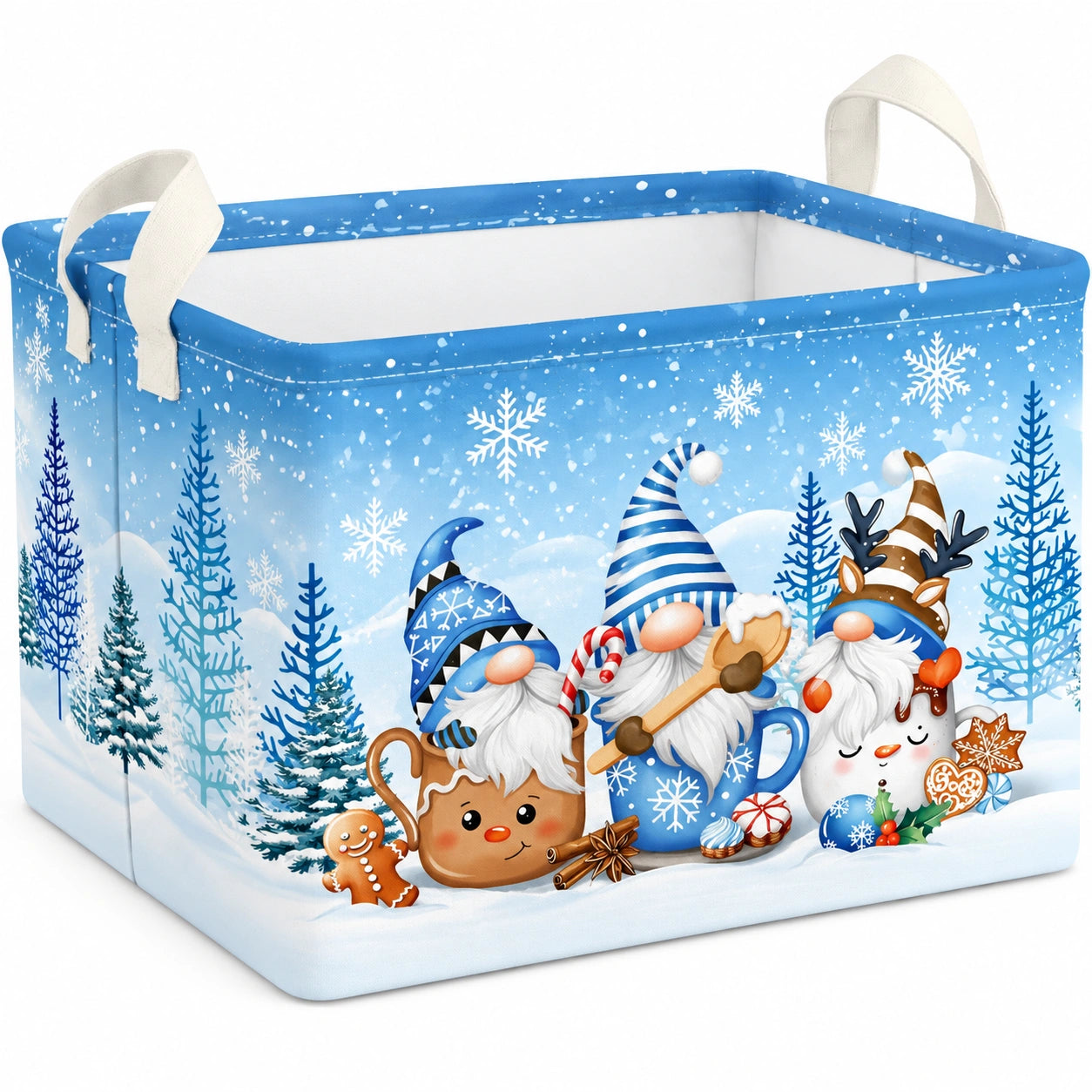 Aufbewahrungskorb 38 x 28 x 28 cm aus Polyester Blau mit Wintermotiv faltbar