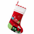 Weihnachtsstrumpf 45 cm aus Textil Rot Weiß mit Zugmotiv zum Aufhängen