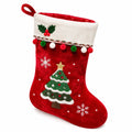 Dekostiefel aus Plüsch Rot Weiß mit Aufhängeschlaufe und Tannenbaum Motiv