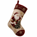 Weihnachtsstrumpf 45 cm aus Samt Rot Beige mit Nikolausmotiv zum Aufhängen