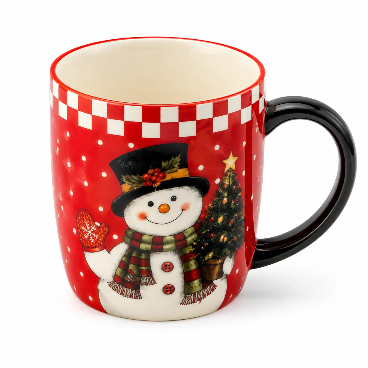 Keramiktasse 9 x 10 cm Rot mit Schneemannmotiv im Weihnachtsdesign