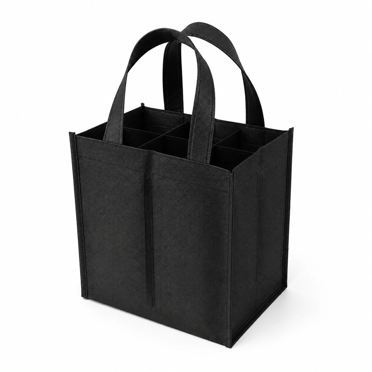 Flaschentragetasche 30 cm x 20 cm x 30 cm aus schwarzem Vliesstoff mit 6 Fächern