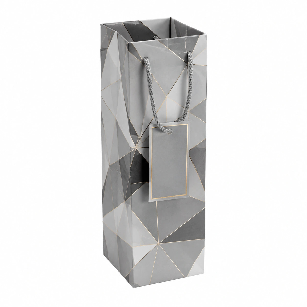 Geschenktüte 13 x 8 x 35 cm Papier Grau Schwarz für Flaschen geometrisch