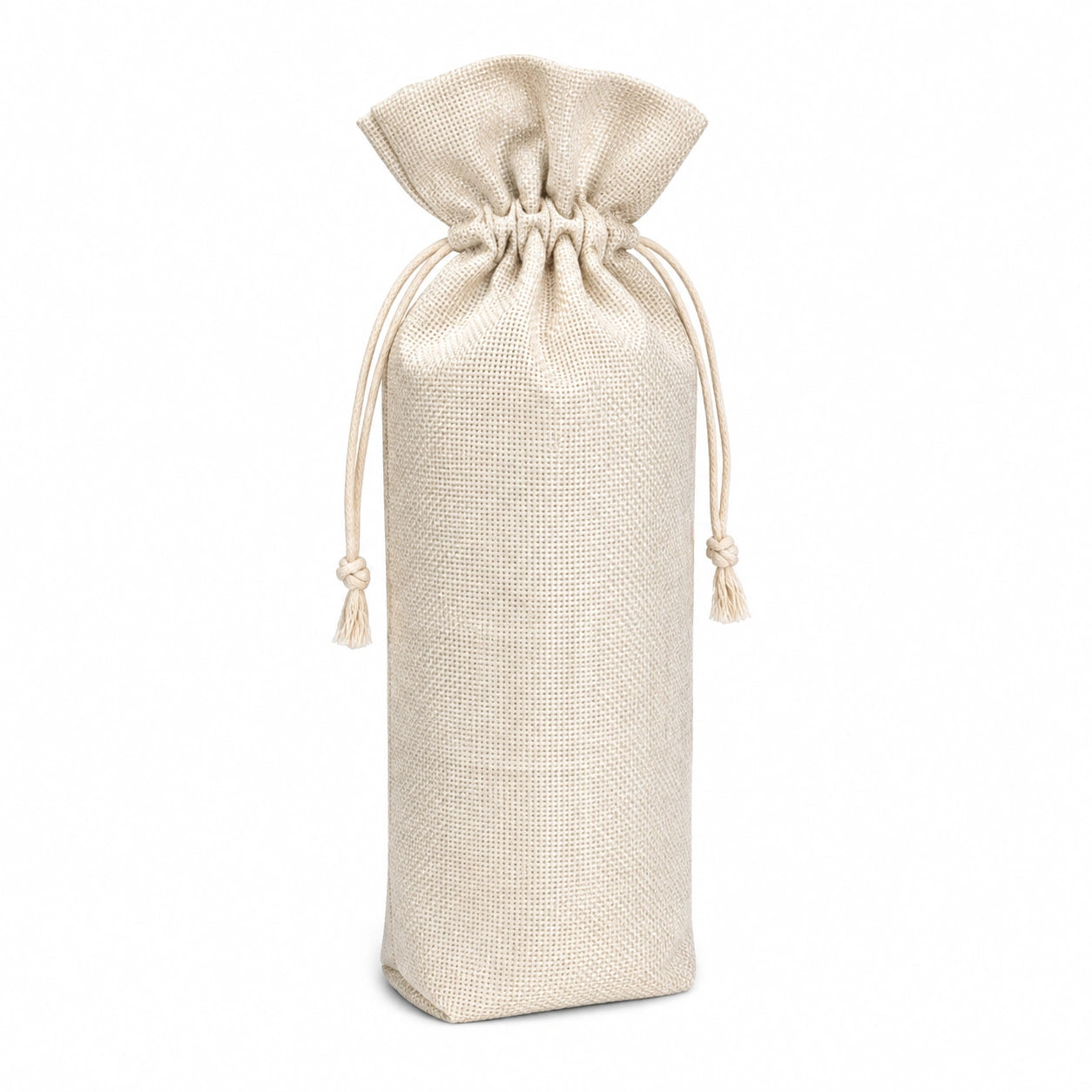 Flaschenbeutel 15 x 15 x 35 cm aus Jutegewebe in Beige mit Kordelzug